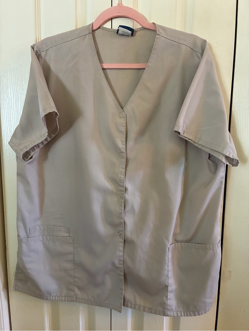 Cherokee Women's Short-Sleeve V-Neck scrub Jacket in beige color. L
